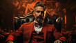 © AS Photo Family - Portrait of a handsome man in a red suit sitting in an armchair. Men's beauty, fashion.