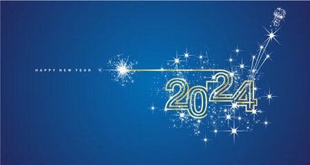 Wall Mural - New year event 2024 compact white triple line design white sparkle firework champagne open new year eve golden blue vector wallpaper greeting card