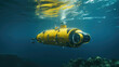 An autonomous underwater vehicle exploring the depths of the ocean and collecting scientific data