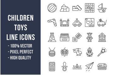  Children Toys Line Icons