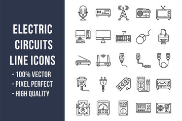 Poster - electric circuits line icons