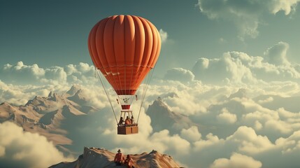 colored aerostat, balloon on a neutral background with clouds. illustration with celestial transport