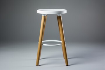 White Stool on Grey Background. High-Design Object for Luxury Simplicity. Single Empty Modern White Stool for Any Space