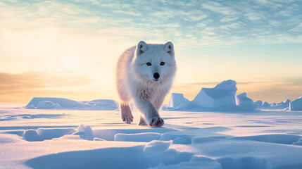 Arctic fox tracks on a pristine snowfield