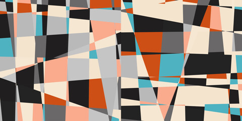 Leinwandbilder - Modern vector abstract  geometric multi- colored background with triangles, rectangles and squares . Pastel colored simple shapes graphic pattern. Abstract mosaic artwork.
