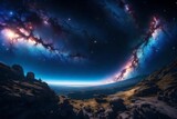 Fototapeta Kosmos - an awe-inspiring, panoramic vista of an ethereal galaxy situated billions of light-years in the distance, showcasing every intricate celestial wonder - AI Generative