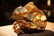 Close-up of natural gold ore with a large nugget. Generative AI