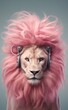 This amusing, anthropomorphic image of a lion wearing a pink wig and headphones invites viewers to explore the unexpected beauty of a wild animal in a strangely humorous setting