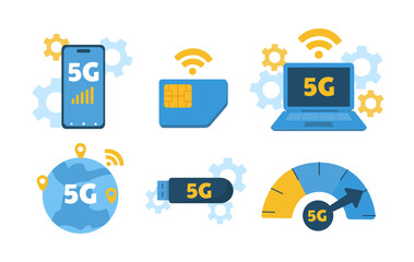 Wall Mural - 5g devices set. laptop, smartphone and usb with wireless connection. internet and online synchroniza