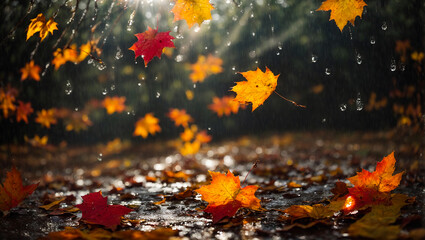 Autumn, leaves ,on the floor, rain, dripping, october, september, november, outdoor, seasonal, rainy day, colors, reflection, surface, environment, beautiful, weather, season, natural, water, fall, na