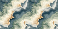 Color Topographic Map With A Repeating Seamless Pattern. Abstract Background With Blue And Green Waves With Beige.