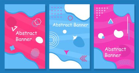 Wall Mural - modern abstract banners set. colorful geometric shapes and figures. liquid splashes and drops. minim