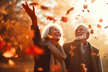 Aged Lovebirds Dancing in Autumn's Warmth