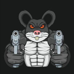 Wall Mural - rat mascot vector art illustration rat with a gun design