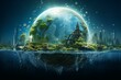 Fantasy earth immersed in water emphasizes the significance of water in sustaining the environment. Generative AI