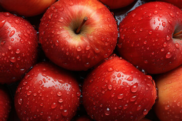 Wall Mural - A close-up of a stack of crisp and shiny red apples, showcasing their vibrant colors and inviting texture. | ACTORS: Apples | CAMERA MODEL: Nikon D850 | CAMERA LENS: 100mm f/2.8