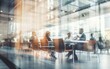© lanters_fla - Blurred Business Professionals in Modern Office Conference Room. Contemporary Corporate Gathering in Blue and Orange Tones.