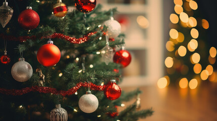 christmas tree ball hanging on the Christmas tree, close up view