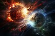 A cosmic explosion as two planets collide and create a brilliant supernova. Generative AI