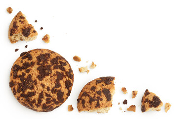 Wall Mural - oatmeal chocolate chip cookie isolated on white background. Top view. Flat lay