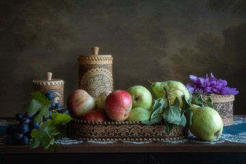 Wall Mural - Still life with fruits and flowers