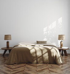 Wall Mural - Home mockup, minimalist simple bedroom interior, wall mockup, 3d render