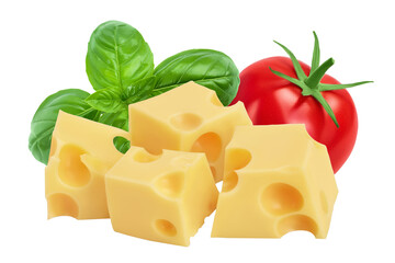 Wall Mural - cubes of cheese isolated on white background with clipping path and full depth of field