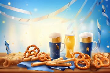 Wall Mural - Oktoberfest Beer Festival Concept. Oktoberfest Beer Festival Background. Oktoberfest Beer Festival Theme. Generative Ai.