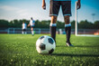 © VisualProduction - Soccer player ready for the penalty shot, close up of soccer player lower leg shot upfront,