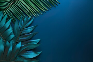 Wall Mural - Collection of tropical leaves,foliage plant in blue color with space background | Generative AI