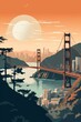 San Francisco retro city poster with golden gate bridge