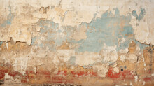 Vintage Wall With Rough Cracked Paint, Old Fresco Texture Background