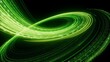© NeoLeo - 3d render. Abstract fantastic background. Green neon loop. Glowing particles streaming jet curvy trajectory