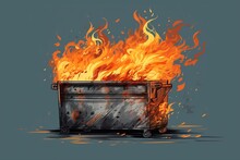 Illustration of burning dumpster on gray background in high resolution. Generative AI