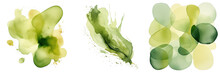 Png Set Green Abstract Watercolor Shape On A Transparent Background