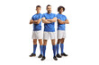 © Ljupco Smokovski - Three football players in blue jerseys posing