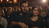 Fototapeta  - Couple enjoying in a movie theater embraced portrait photograph, date night, romance, love