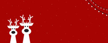 Cute Reindeer On A Red Background. Christmas Background, Banner, Or Card.