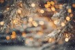 Christmas tree pine on blurred winter forest backdrop. Christmas and New Year holiday background. Bokeh light banner with copy space