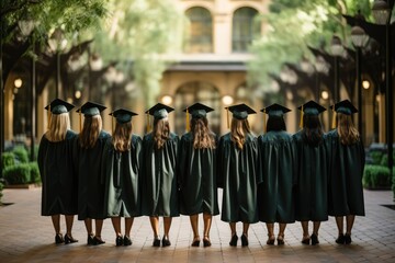 Wall Mural - Back view of group of graduate students at college. Education and learning concept