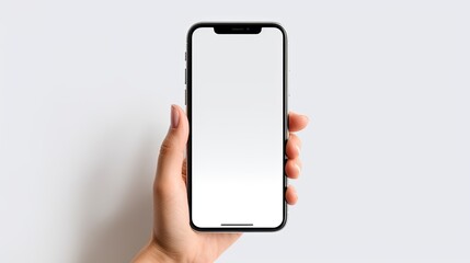 phone screen blank mockup female hands holding and using smartphone with white background for advertising website copy space generative AI