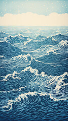  Blue wave background - Screenprint poster style artwork - Risograph