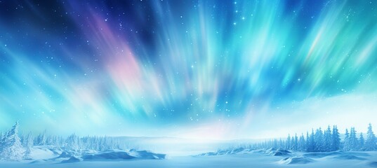 Wall Mural - colorful aurora at snow winter landscape. generative ai technology.