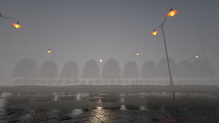 Poster - fog over the empty city