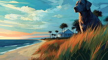 Dog - Beach House - Illustration - Ocean - Low Angle Shot 