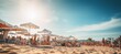 © Hero Design - Crowd people at beach on holiday. Generative AI technology.