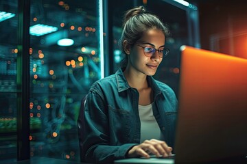 Art and technology inspire each other in a female IT technician's shot. Photo generative AI