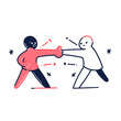 Punching vector icon in minimalistic, black and red line work, japan web