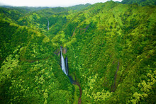 A Stream Flowing Through The Mountains Covered With Lush Green Trees; Hawaii United States Of America