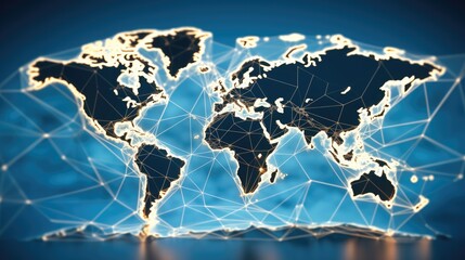Aufkleber - Global map on blue background, Digital illustration.